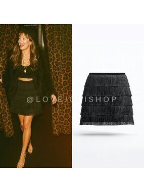 Night Out | Club Monaco Black Fringe Mini Skirt | Party Cocktail | Modern Gatsby